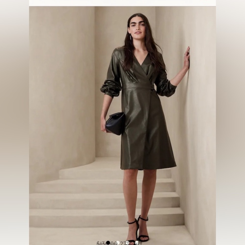 New Banana Republic vegan leather dress olive size 8.